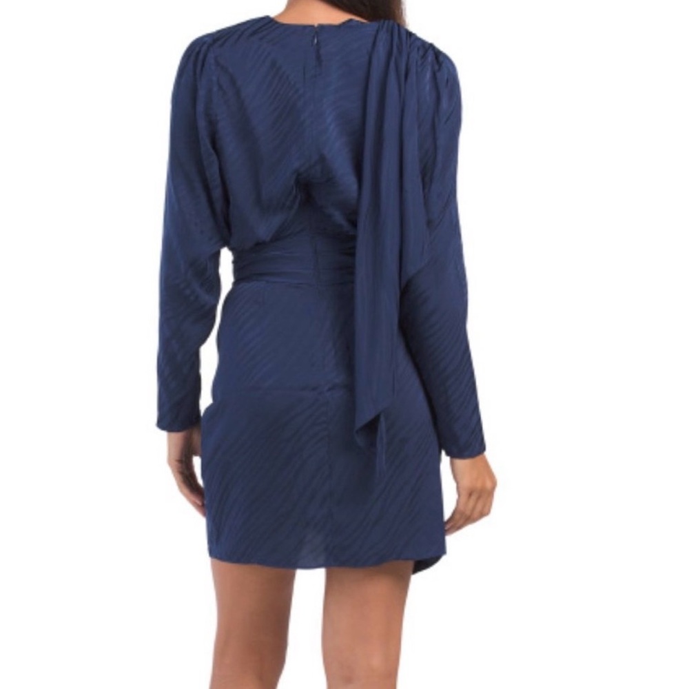 Ronny Kobo Navy Blue Long Sleeve Fitted Wrap Mini Dress Size M